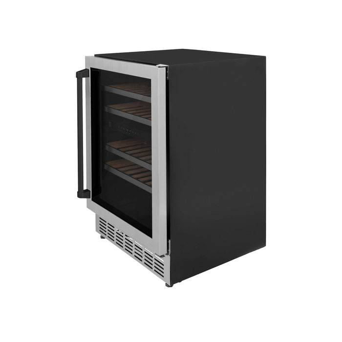 ZLINE 24" Monument Autograph Edition Dual Zone 44-Bottle Wine Cooler in Stainless Steel with Matte Black Accents (RWVZ-UD-24-MB)