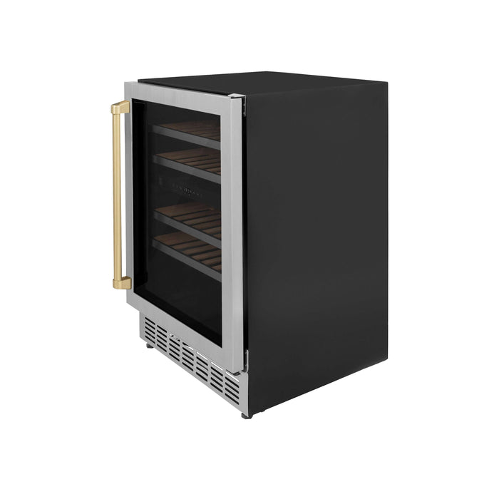 ZLINE Autograph Edition 24 in. Monument Dual Zone 44-Bottle Wine Cooler in Stainless Steel with Champagne Bronze Accents (RWVZ-UD-24-CB)