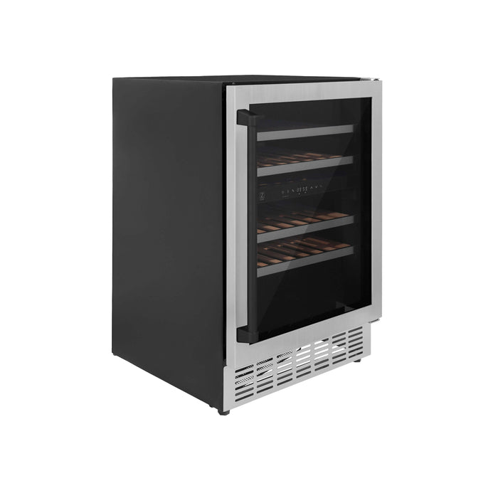 ZLINE 24" Monument Autograph Edition Dual Zone 44-Bottle Wine Cooler in Stainless Steel with Matte Black Accents (RWVZ-UD-24-MB)