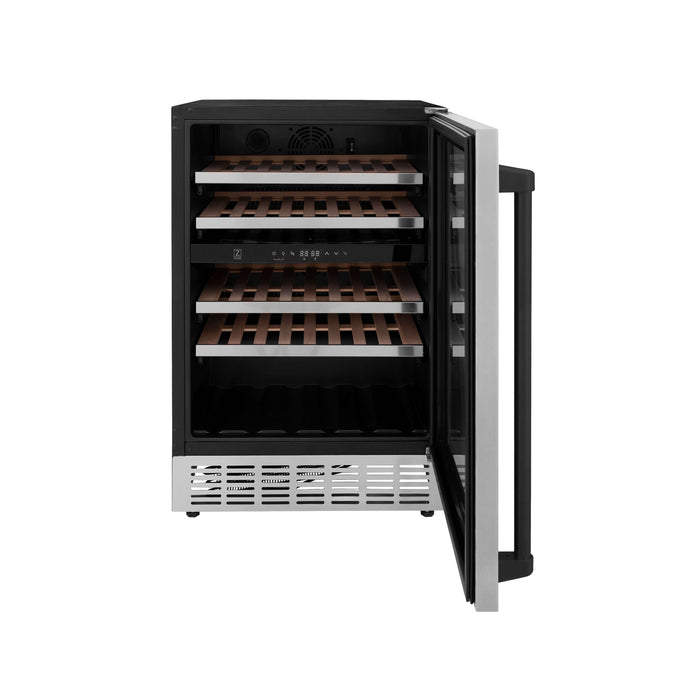 ZLINE 24" Monument Autograph Edition Dual Zone 44-Bottle Wine Cooler in Stainless Steel with Matte Black Accents (RWVZ-UD-24-MB)