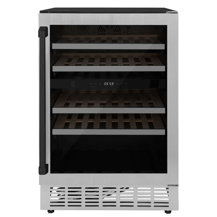 ZLINE 24" Monument Autograph Edition Dual Zone 44-Bottle Wine Cooler in Stainless Steel with Matte Black Accents (RWVZ-UD-24-MB)