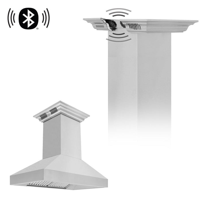 36" ZLINE CrownSound™ Ducted Vent Island Mount Range Hood in Stainless Steel with Built-in Bluetooth Speakers (597iCRN-BT-36)