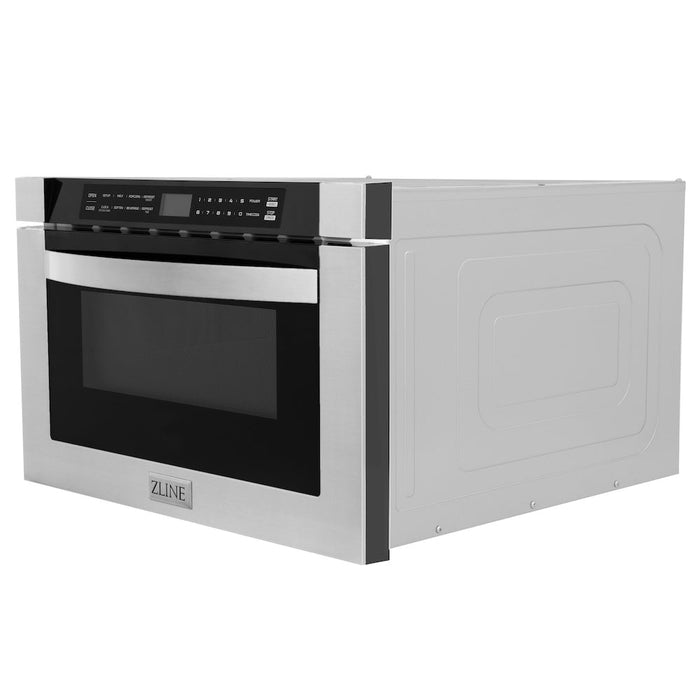 ZLINE Kitchen Package with Refrigeration, 36" Stainless Steel Gas Range, 36" Range Hood, Microwave Drawer, 24 in.  Tall Tub Dishwasher and Beverage Fridge