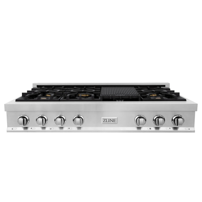 ZLINE 48 in. Porcelain Gas Rangetop with 7 Brass Burners and Griddle (RT-BR-GR-48)