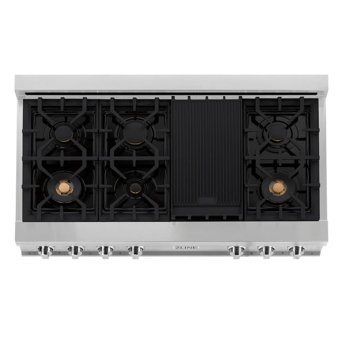 ZLINE 48 in. Porcelain Gas Rangetop with 7 Brass Burners and Griddle (RT-BR-GR-48)