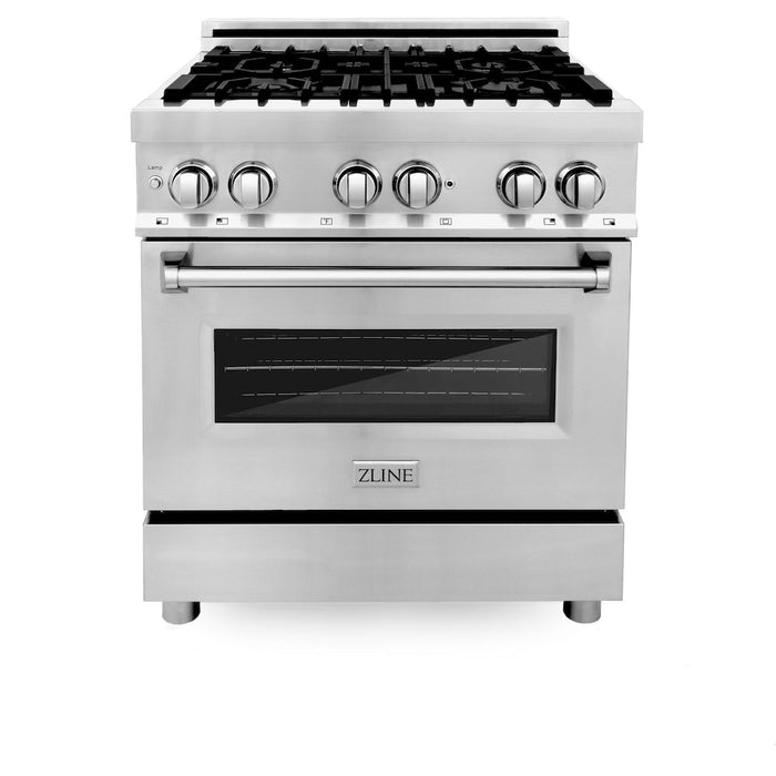 ZLINE 30 in. 4.0 cu. ft. Electric Oven and Gas Cooktop Dual Fuel Range with Griddle in Stainless Steel (RA-GR-30)