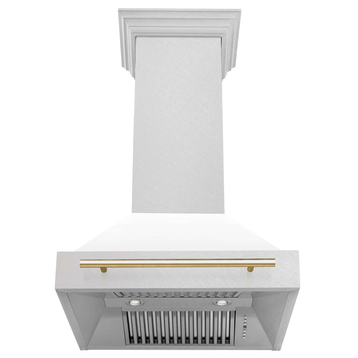 ZLINE Autograph Edition 30 in. Fingerprint Resistant Stainless Steel Range Hood with White Matte Shell and Accent Handle (8654SNZ-WM30)