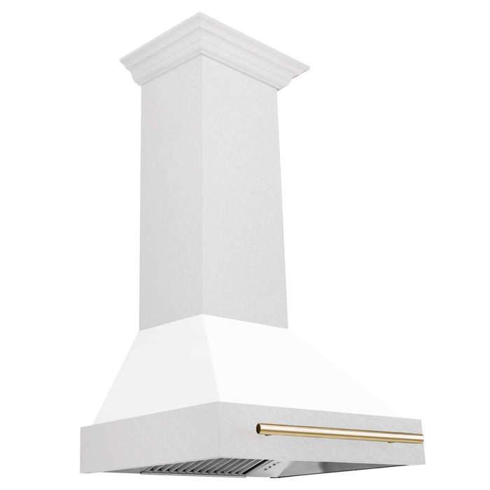 ZLINE Autograph Edition 30 in. Fingerprint Resistant Stainless Steel Range Hood with White Matte Shell and Accent Handle (8654SNZ-WM30)