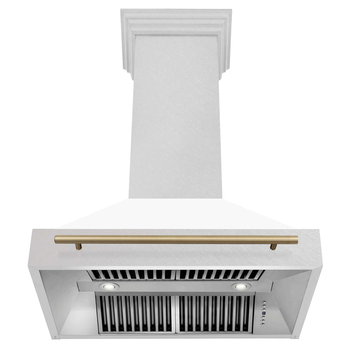 ZLINE Autograph Edition 36 in. Fingerprint Resistant Stainless Steel Range Hood with White Matte Shell and Accent Handle (8654SNZ-WM36)