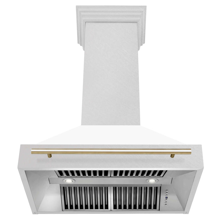 ZLINE Autograph Edition 36 in. Fingerprint Resistant Stainless Steel Range Hood with White Matte Shell and Accent Handle (8654SNZ-WM36)