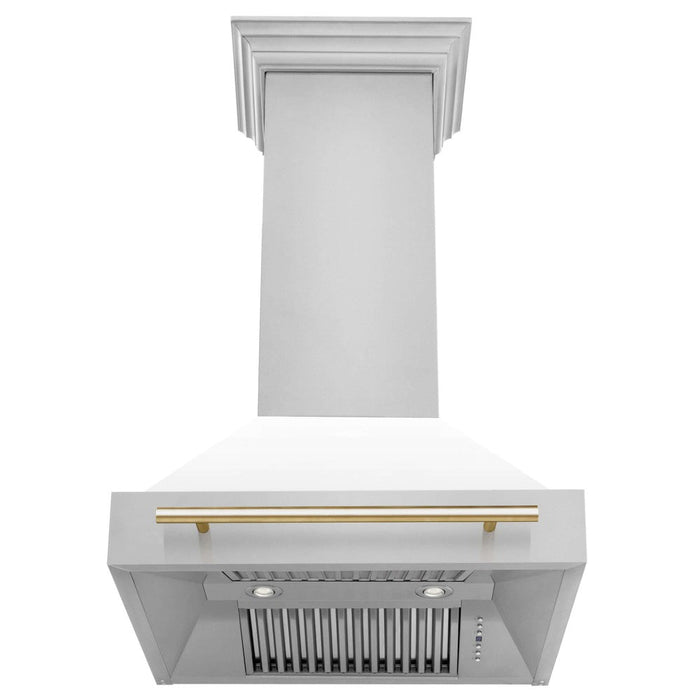 ZLINE Autograph Edition 30 in. Stainless Steel Range Hood with White Matte Shell and Accent Handle (8654STZ-WM30)