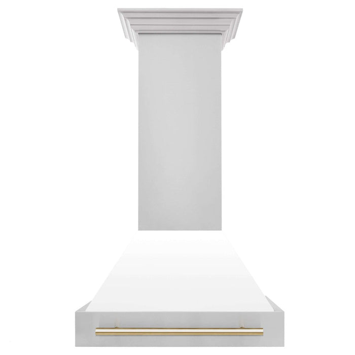 ZLINE Autograph Edition 30 in. Stainless Steel Range Hood with White Matte Shell and Accent Handle (8654STZ-WM30)