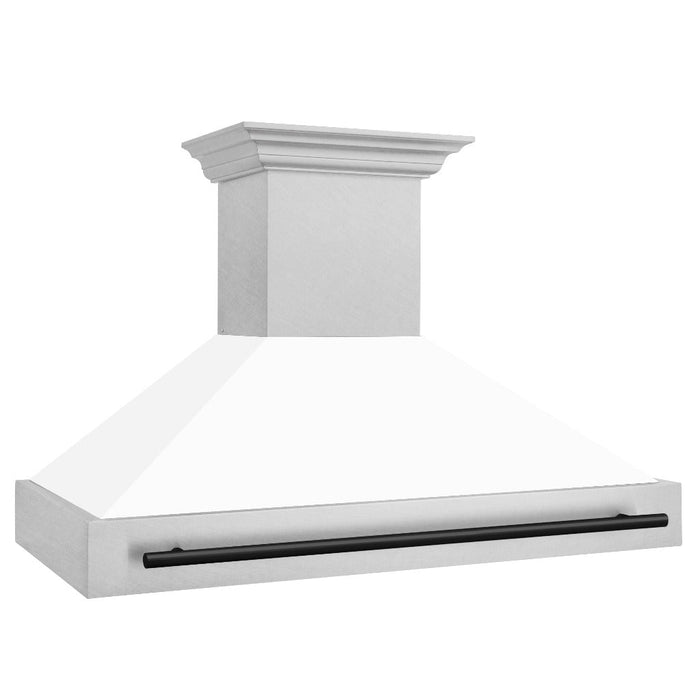 ZLINE Autograph Edition 48 in. Fingerprint Resistant Stainless Steel Range Hood with White Matte Shell and Accent Handle (8654SNZ-WM48)