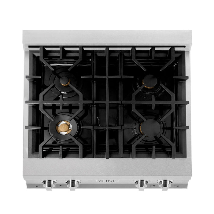 ZLINE 30 in. Porcelain Gas Rangetop in Fingerprint Resistant Stainless Steel with 4 Brass Burners (RTS-BR-30)