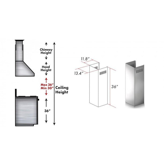 ZLINE 1-36" Chimney Extension for 9 ft. to 10 ft. Ceilings (1PCEXT-667/697-304)