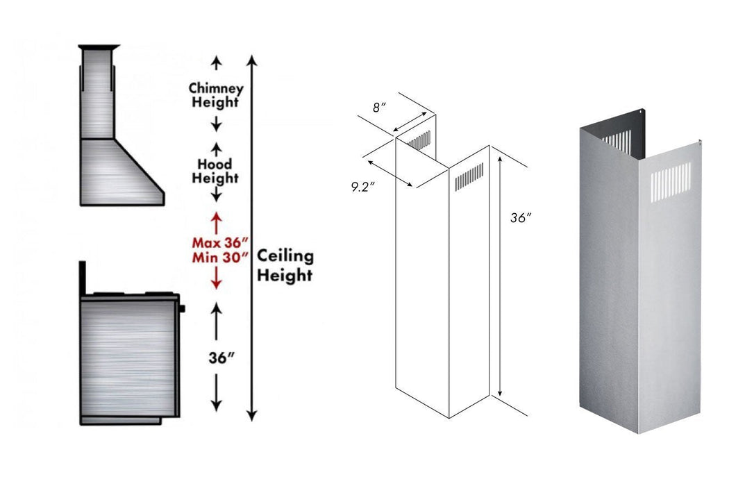 ZLINE 1-36" Chimney Extension for 9 ft. to 10 ft. Ceilings (1PCEXT-KB/KL2/KL3-304)