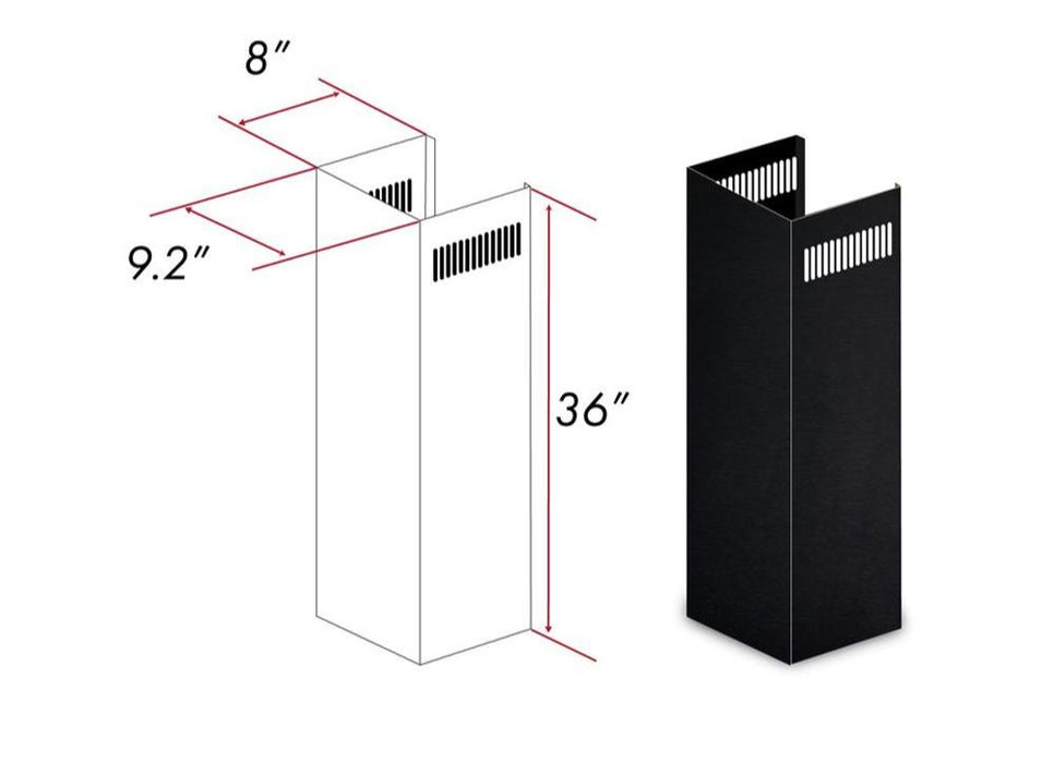 ZLINE 1-36" Chimney Extension for 9 ft. to 10 ft. Ceilings in Black Stainless (1PCEXT-BSKBN)