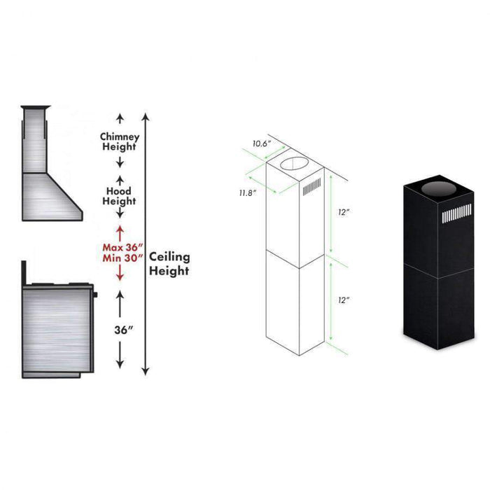 ZLINE 2 - 12-Inch Short Chimney Pieces for 7 ft. - 8 ft. Ceilings (SK-BSGL2iN)