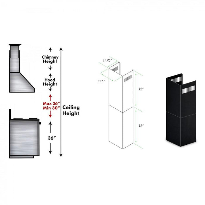 ZLINE 2-12-Inch Short Chimney Pieces for 7 ft. to 8 ft. Ceilings (SK-BS655N)