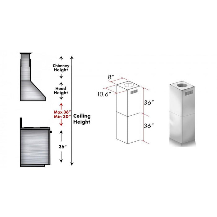 ZLINE 2-36" Chimney Extensions for 10 ft. to 12 ft. Ceilings (2PCEXT-KF1)