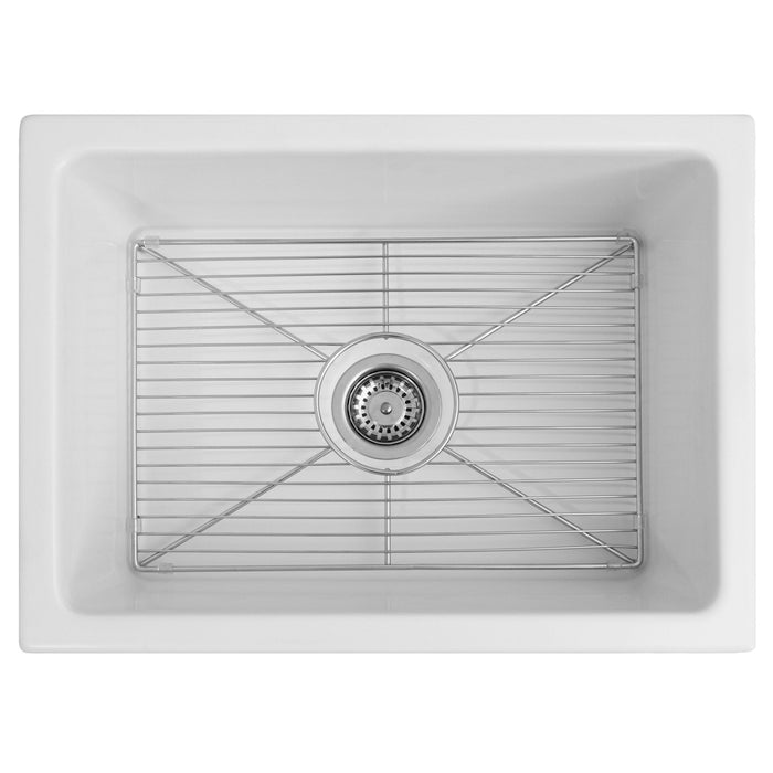 ZLINE 24 in. Venice Farmhouse Apron Front Reversible Single Bowl Fireclay Kitchen Sink with Bottom Grid (FRC5120)