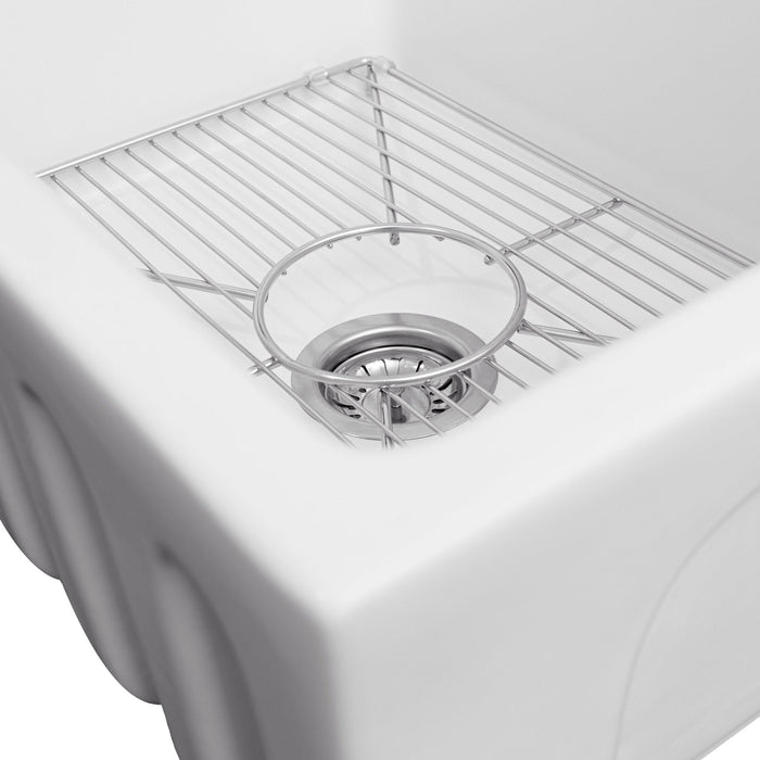 ZLINE 24 in. Venice Farmhouse Apron Front Reversible Single Bowl Fireclay Kitchen Sink with Bottom Grid (FRC5120)