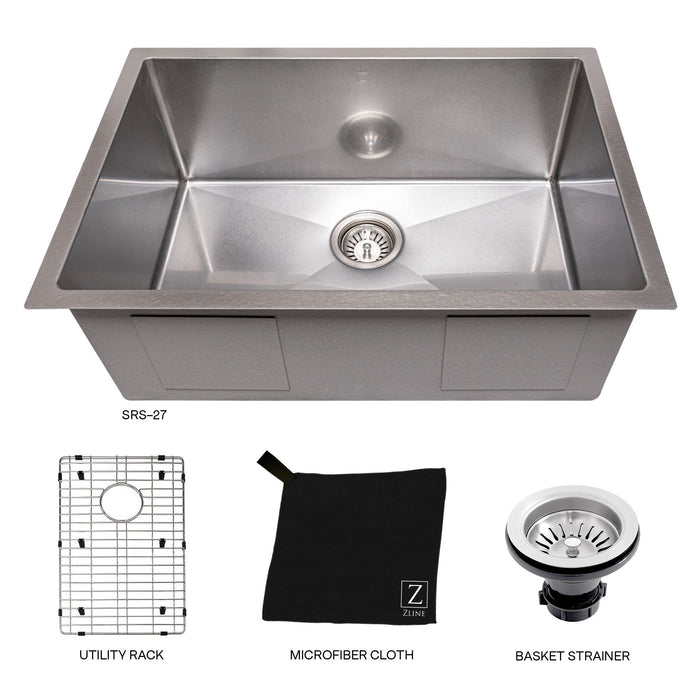 ZLINE 27 in. Meribel Undermount Single Bowl Kitchen Sink with Bottom Grid (SRS-27)