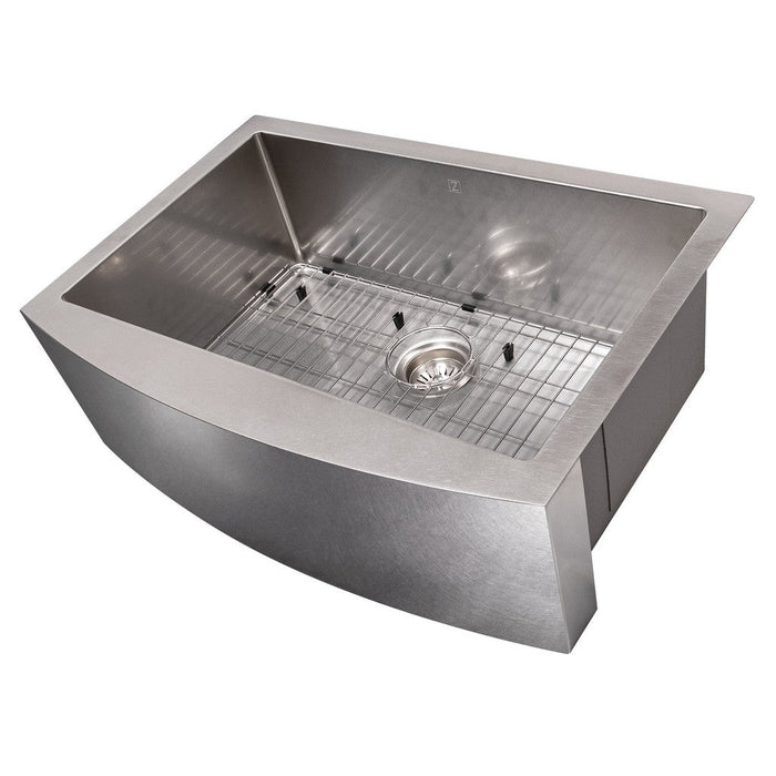 ZLINE Zermatt 30 in. Farmhouse Apron Mount Single Bowl Kitchen Sink with Bottom Grid (SAS-30)