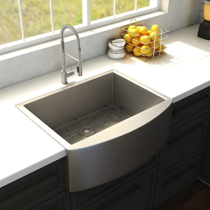 ZLINE Zermatt 30 in. Farmhouse Apron Mount Single Bowl Kitchen Sink with Bottom Grid (SAS-30)