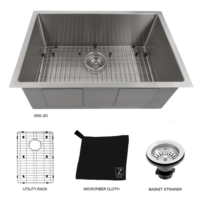 ZLINE 30 in. Meribel Undermount Single Bowl Kitchen Sink with Bottom Grid (SRS-30)