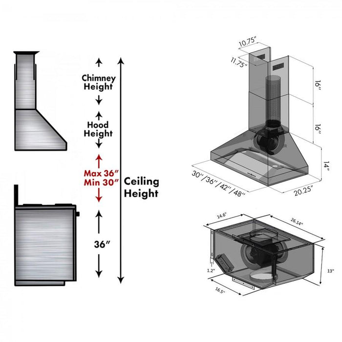 ZLINE 30 in. Remote Dual Blower Stainless Wall Range Hood, 597-RD-30