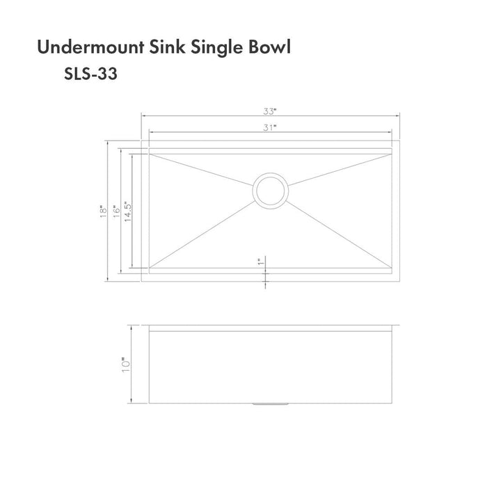 ZLINE 33 in. Garmisch Undermount Single Bowl Kitchen Sink with Bottom Grid and Accessories (SLS-33)