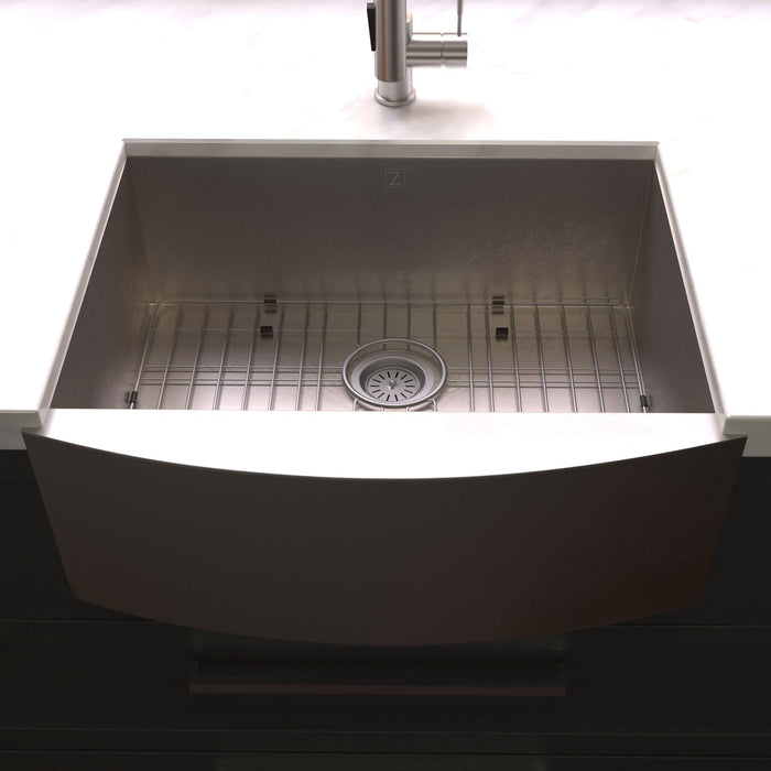 ZLINE 33 in. Vail Farmhouse Apron Mount Single Bowl Kitchen Sink with Bottom Grid (SAS-33)