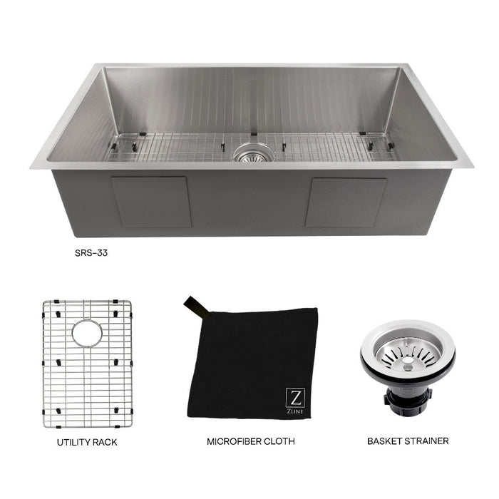 ZLINE 33 in. Meribel Undermount Single Bowl Kitchen Sink with Bottom Grid (SRS-33)