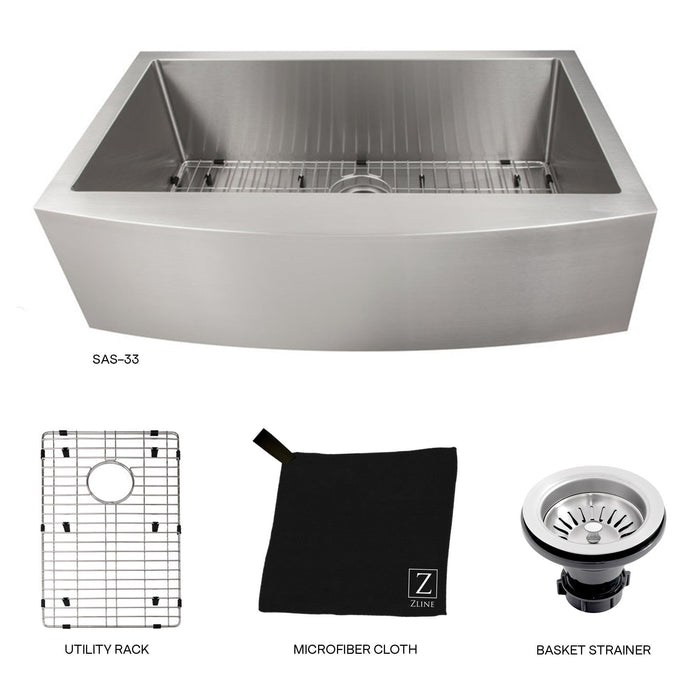 ZLINE 33 in. Vail Farmhouse Apron Mount Single Bowl Kitchen Sink with Bottom Grid (SAS-33)