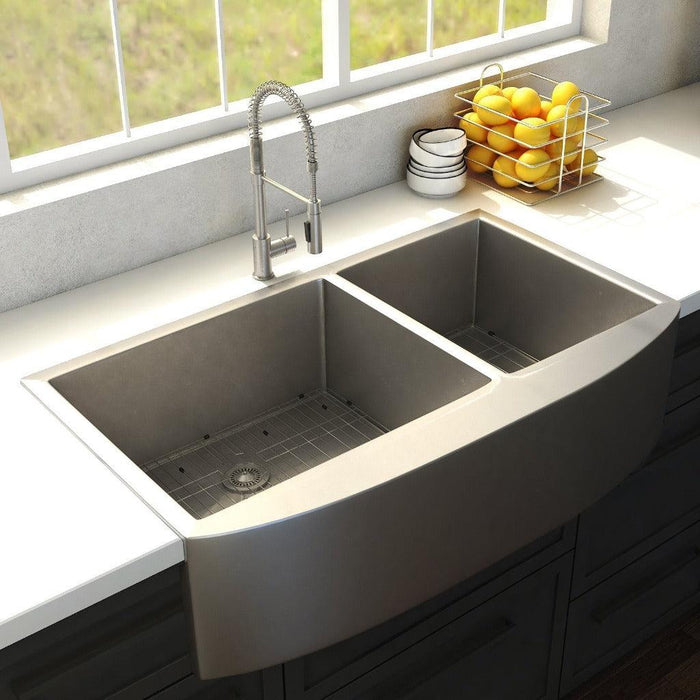 ZLINE 36 in. Niseko Farmhouse Apron Mount Double Bowl Kitchen Sink with Bottom Grid (SA50D)