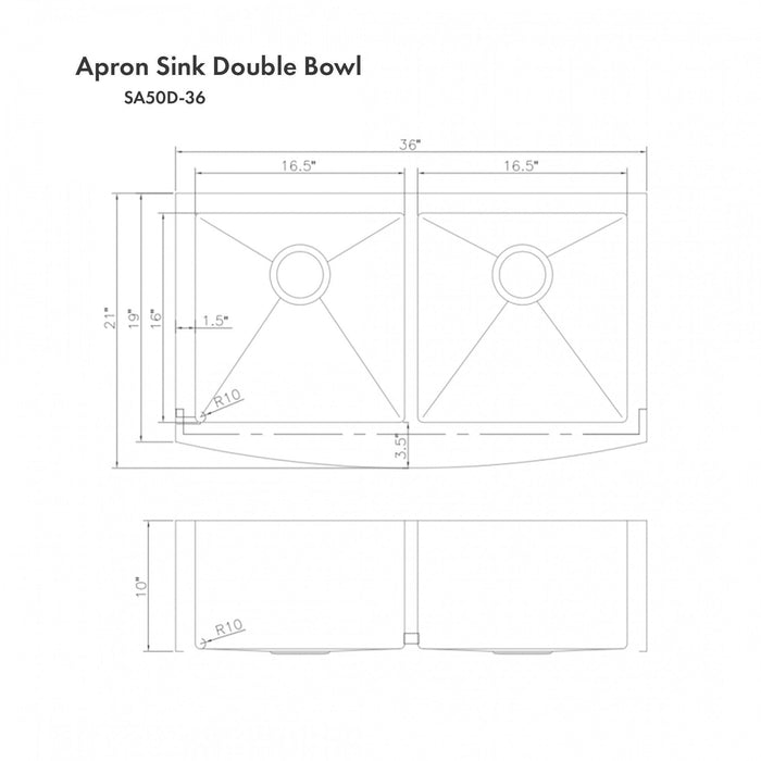 ZLINE 36 in. Niseko Farmhouse Apron Mount Double Bowl Kitchen Sink with Bottom Grid (SA50D)