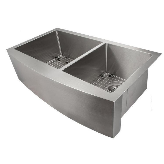 ZLINE 36 in. Courchevel Farmhouse Apron Mount Double Bowl Kitchen Sink with Bottom Grid (SA60D)