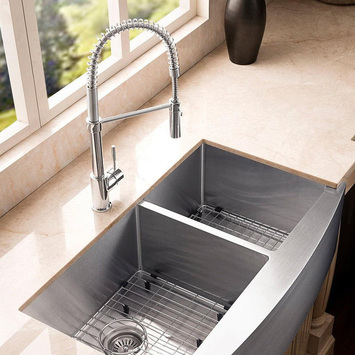 ZLINE 36 in. Courchevel Farmhouse Apron Mount Double Bowl Kitchen Sink with Bottom Grid (SA60D)