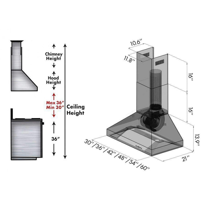 ZLINE 42-Inch Professional Convertible Vent Wall Mount Range Hood in Stainless Steel with Crown Molding (597CRN-42)