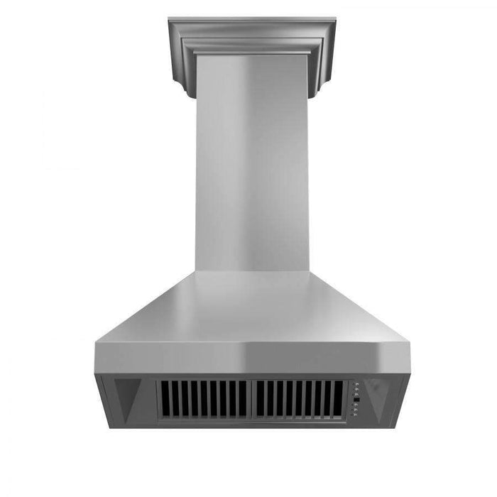 ZLINE 42-Inch Professional Convertible Vent Wall Mount Range Hood in Stainless Steel with Crown Molding (597CRN-42)