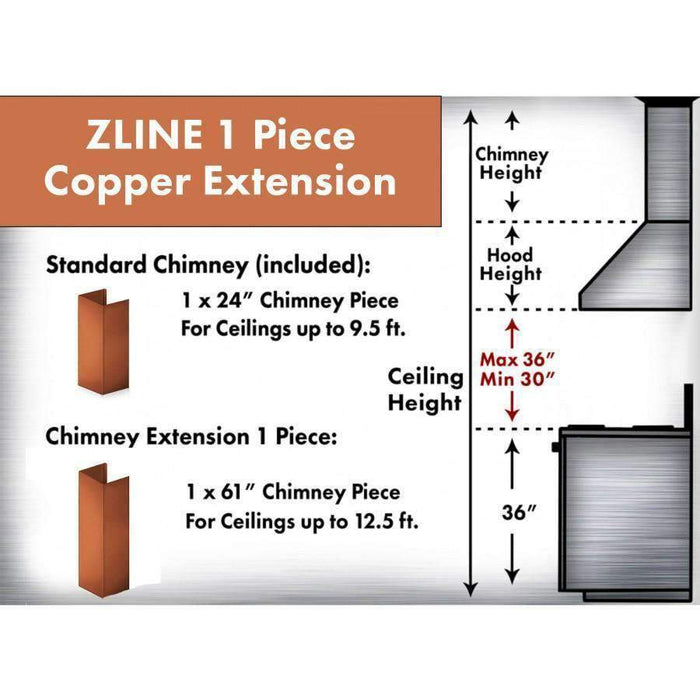 ZLINE 5' Range Hood Chimney Extension, Ceilings up to 12.5' (8KBC-E)