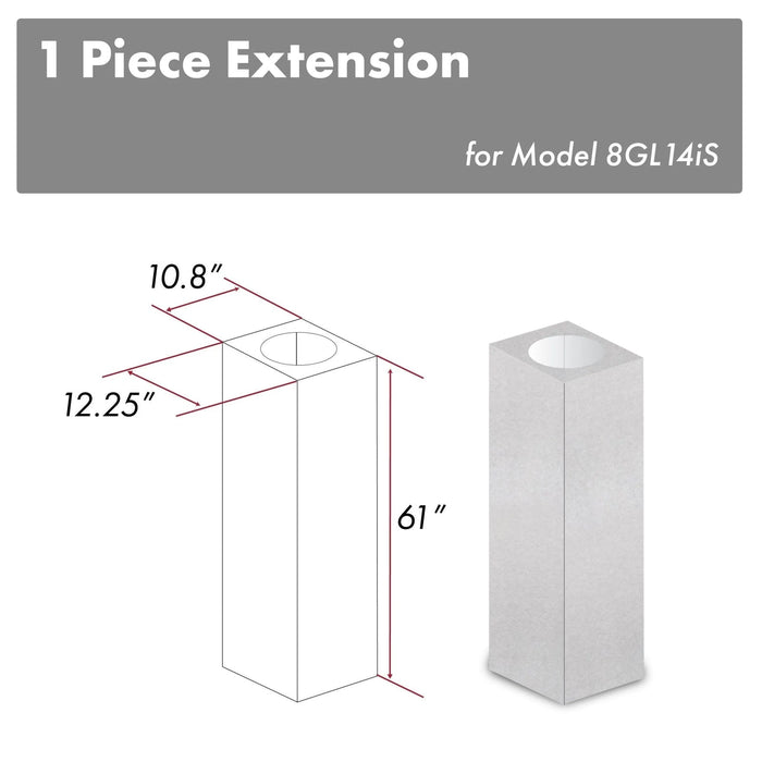 ZLINE 61-Inch DuraSnow Stainless Steel Chimney Extension for Ceilings up to 12.5 ft. (8GL14iS-E)