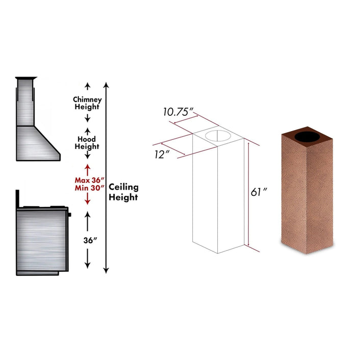 ZLINE 61-Inch Hand Hammered Copper Finished Chimney Extension for Ceilings up to 12.5 ft (8GL2Hi-E)