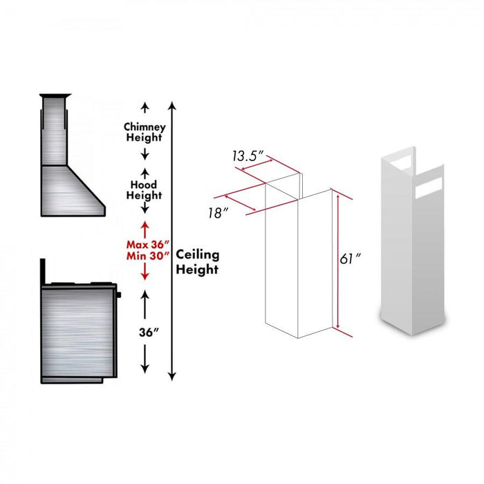 ZLINE 61-Inch DuraSnow® Stainless Steel Chimney Extension for Ceilings up to 12.5 ft. (8687S-E)