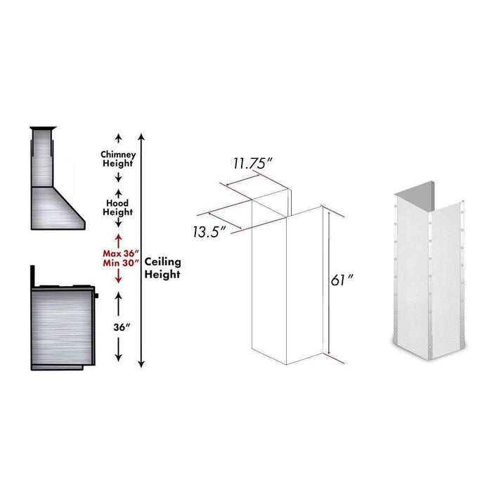 ZLINE 61-Inch Extended Chimney and Crown (655-4SSSS-30-304-E)