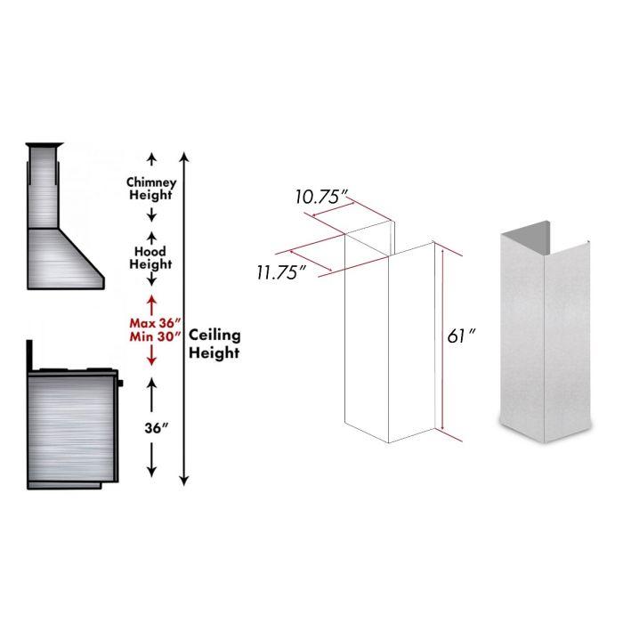 ZLINE 61-Inch Snow Finished Stainless Steel Chimney Extension For Ceilings Up To 12.5 Ft. (8KES-E)