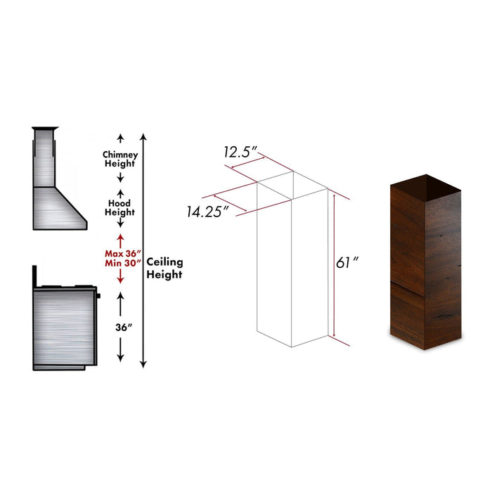 ZLINE 61-Inch Wooden Chimney Extension For Ceilings Up To 12.5 Ft. (KBiRR-E)