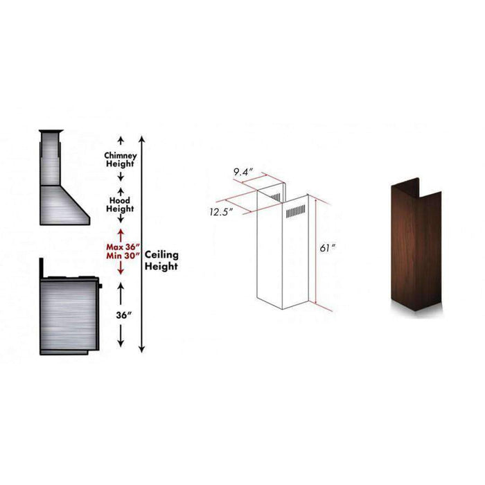 ZLINE 61-Inch Wooden Chimney Extension for Ceilings up to 12.5', KBAR-E