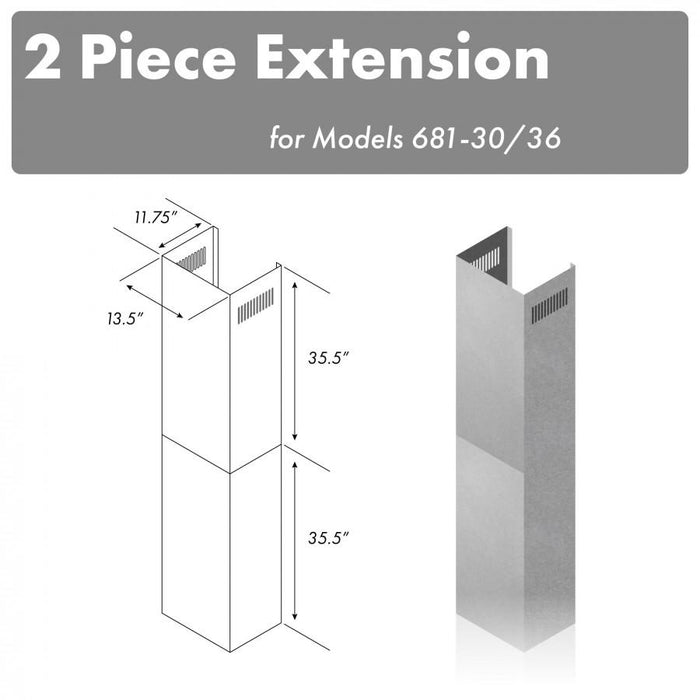 ZLINE 71" Stainless Steel Extended Chimney (2PCEXT-681-30/36)